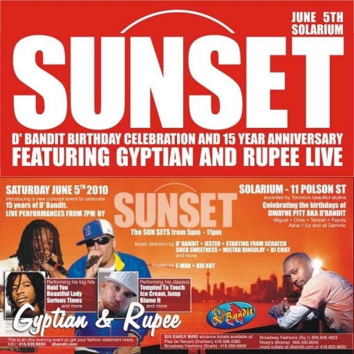 SUNSET - D'Bandit Birthday & 15 year Anniv feat. GYPTIAN & RUPEE LIVE